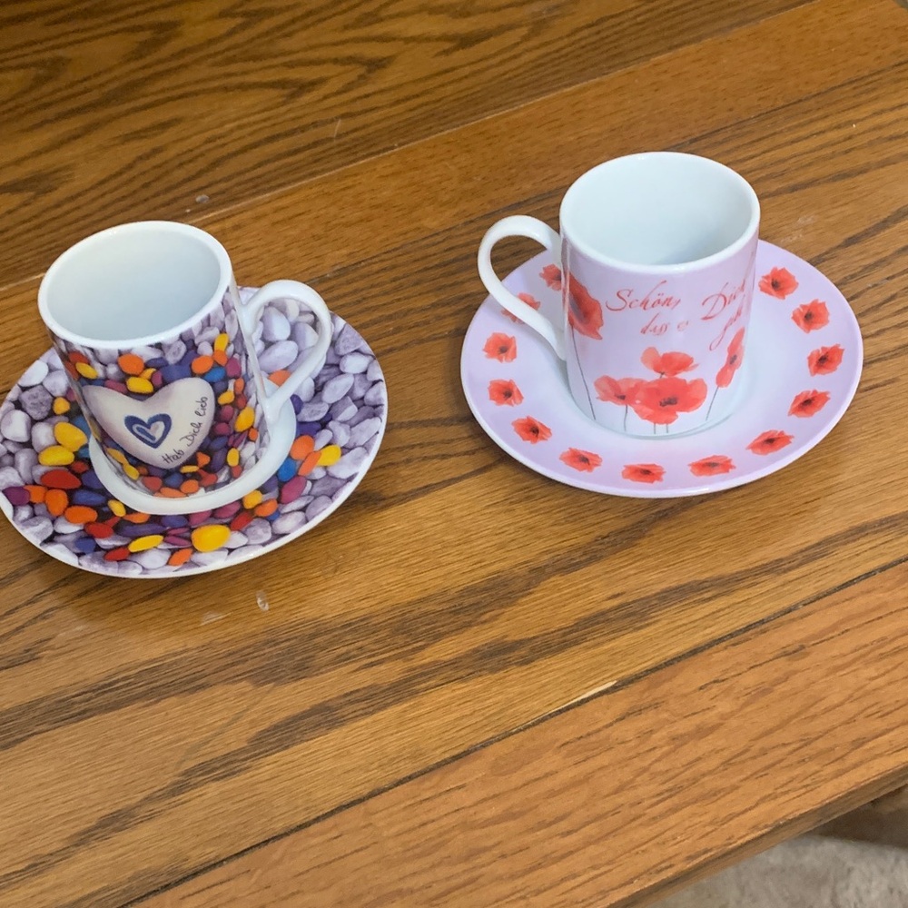 Charming Floral and Heart Espresso Cups with saucers